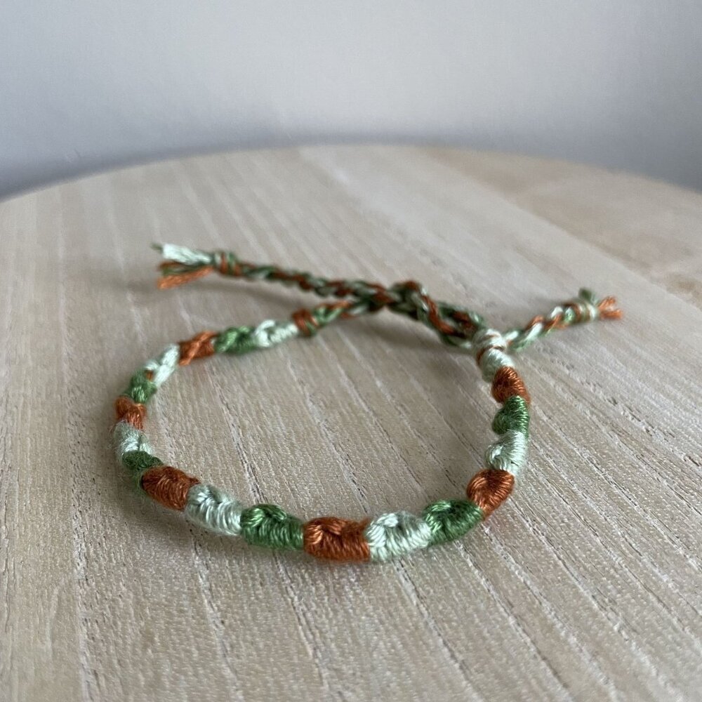 Theodosia Woven Friendship Bracelet OS Green Brown Women Cotton Tie Anklet